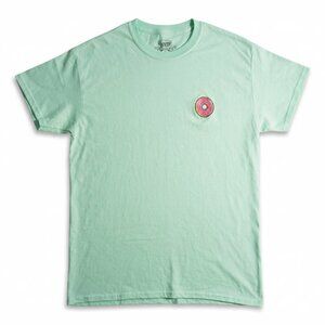 NWOT Spencer’s Retro Neon Green Men’s Medium Tee Embroidered Donut Graphic